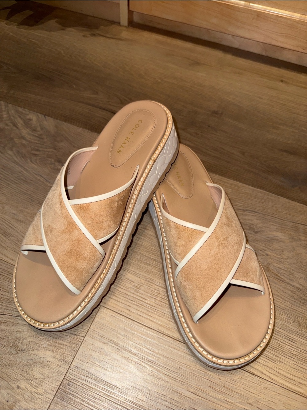 Cole Haan Beige Suede Slide Sandals
